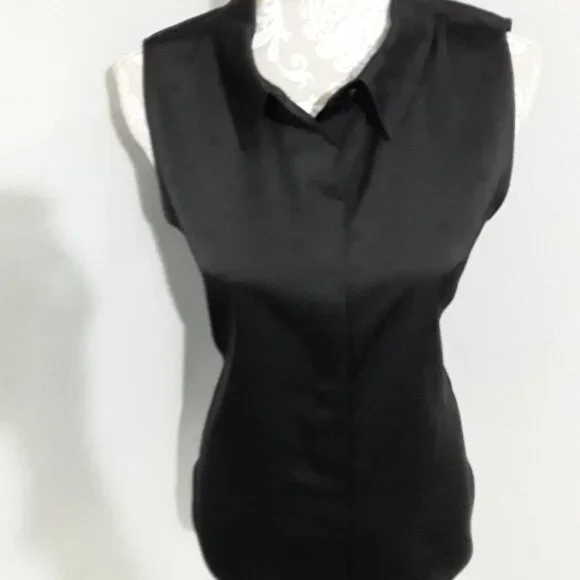 Karl Lagerfeld lovely dark black sleeveless button down top size M - Picture 8 of 10